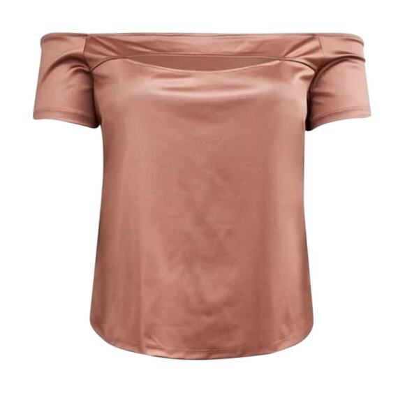 TORRID OFF THE SHOULDER CUTOUT TOP STRETCH SATIN PINK SIZE 2 - Picture 2 of 6